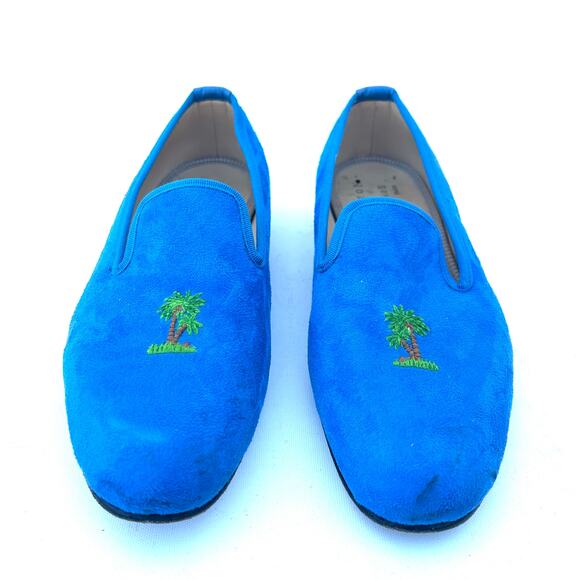 Shipton & Heneage Men’s Velvet Smoking Slippers Loafers Blue Palm Tree US 9 - Picture 2 of 9